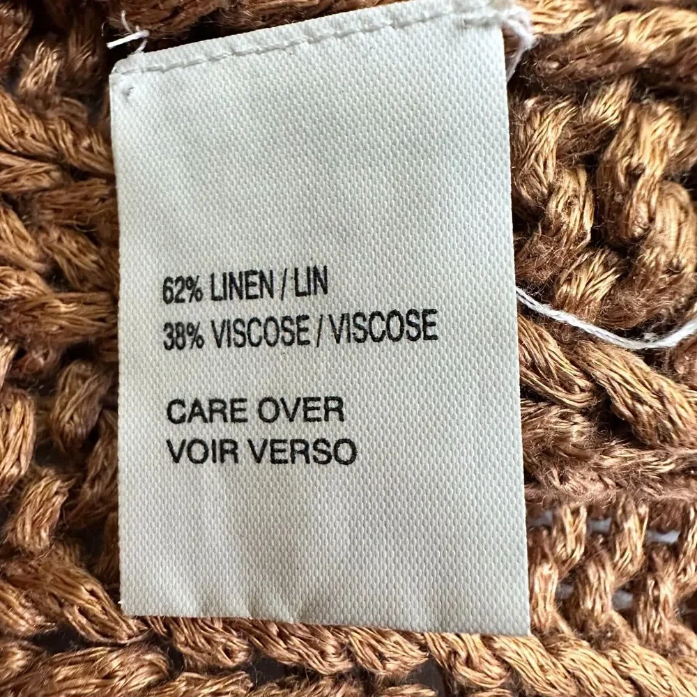 Vintage Anne Klein 90s Linen Blend Cable Knit Fisherman Sweater Camel SzM